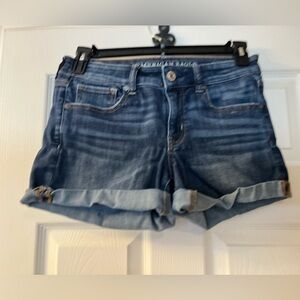American Eagle Outfitters Dark Blue Rolled Cuff Denim Shorts